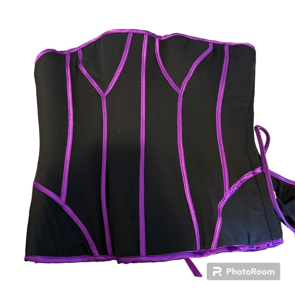 Fredericks of Hollywood Corset Top Women L/XL Black Purple NWT Gothic Lace Up